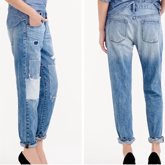 NWT J Crew Broken In Boyfriend Patch Medium Wash Jeans Size 24 - Picture 2 of 8